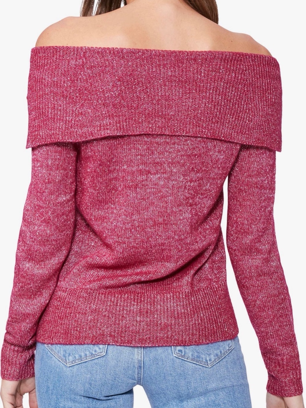 PAIGE Hot Pink Off-Shoulder Knit Sweater